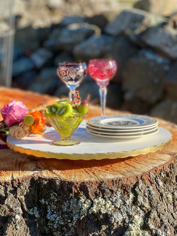 Large Marble Lazy Susan with Gilded Edge