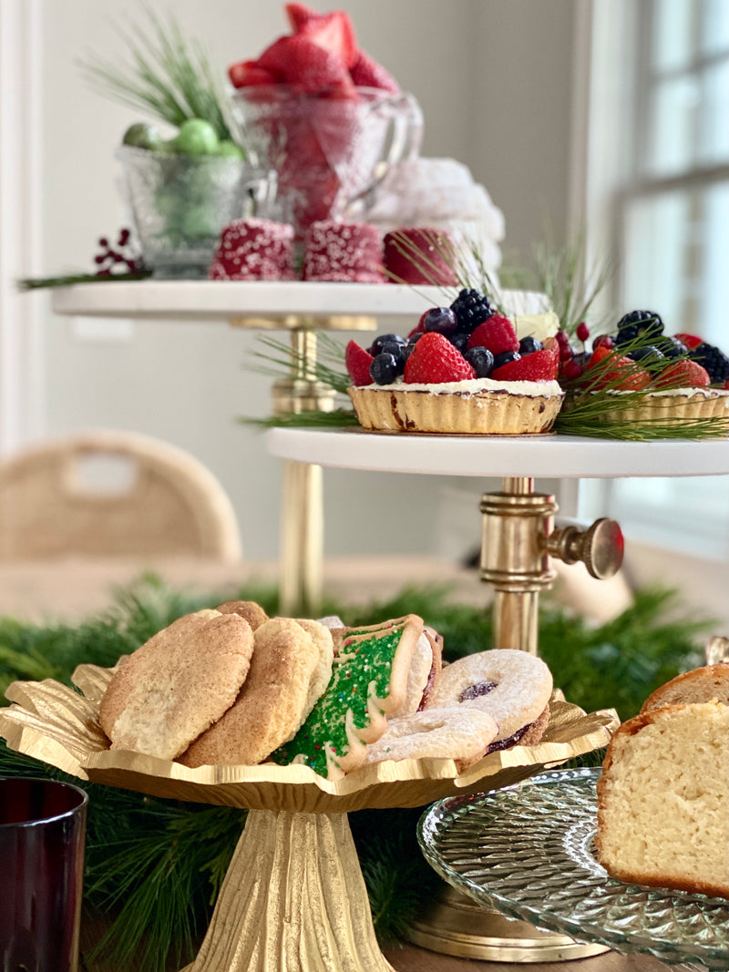 Marble and Antique Brass Cake Pedestal