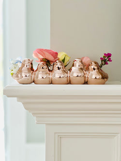 Nestled Ceramic Birds Bud Vase in Rose Gold