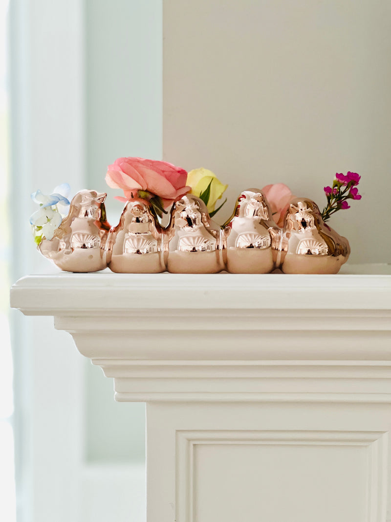 Nestled Ceramic Birds Bud Vase in Rose Gold