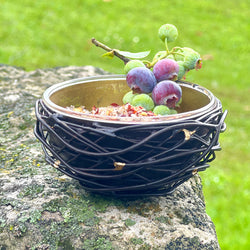 Metal Bird's Nest with Gold Leafed Glass Bowl Insert