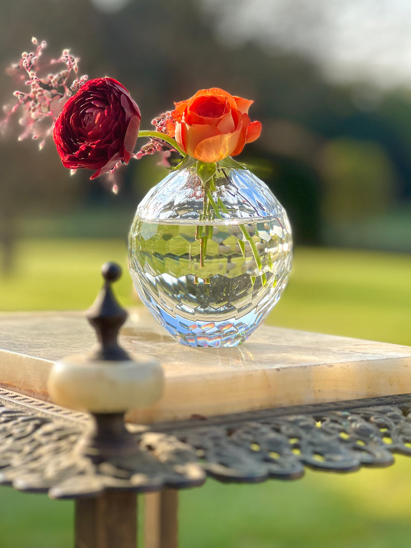 Round Faceted Glass Bud Vase