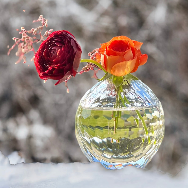 Round Faceted Glass Bud Vase