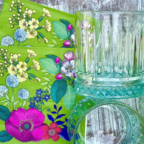 Luminous Blue Green Watercolor Aquarelle Fluted Glassware