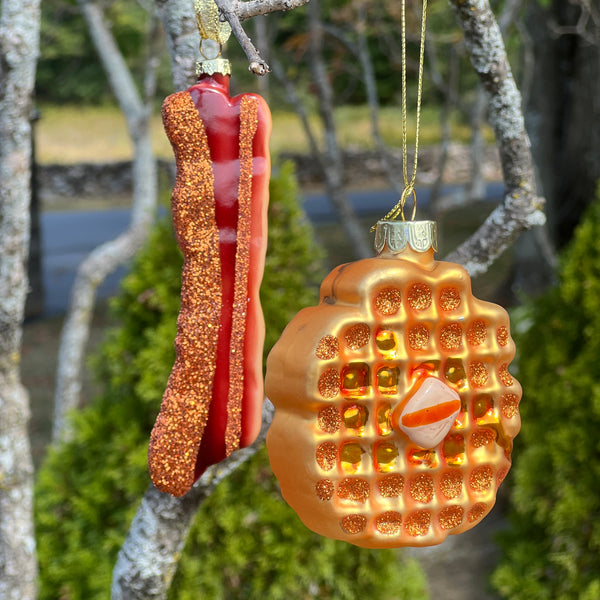 Glass Waffle and Bacon Ornaments