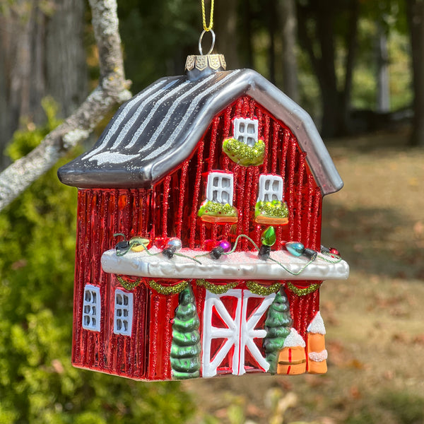 Festive Glass Barn with Strong Lights Ornament