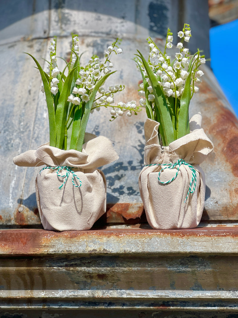 Faux Lily of the Valley Drop In Floral Pot