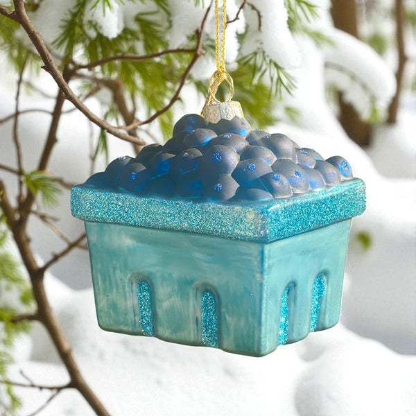 Pint of Blueberries Glass Ornament with Sparkle