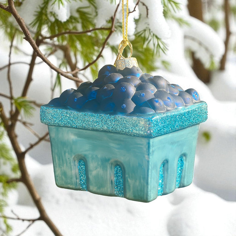 Pint of Blueberries Glass Ornament with Sparkle