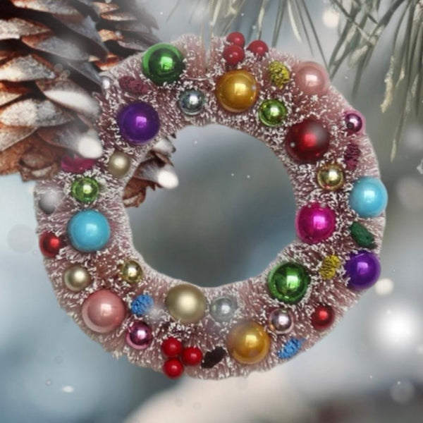 bottlebrush wreath with balls and charms by Cody Foster
