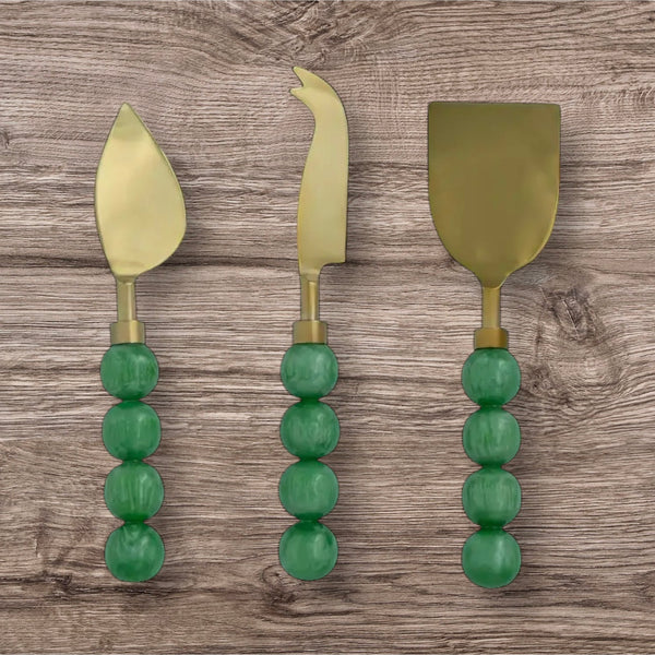 Hyaline Bubble Handled Cheese Knives in Fresh Green set of 3