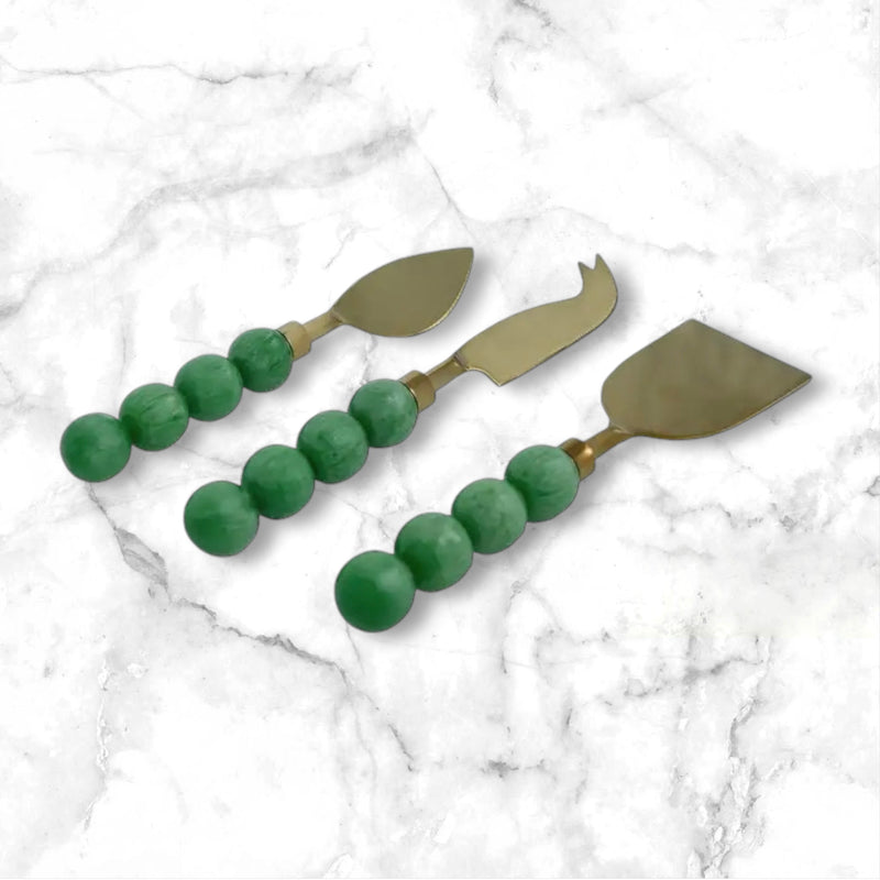 Hyaline Bubble Handled Cheese Knives in Fresh Green set of 3