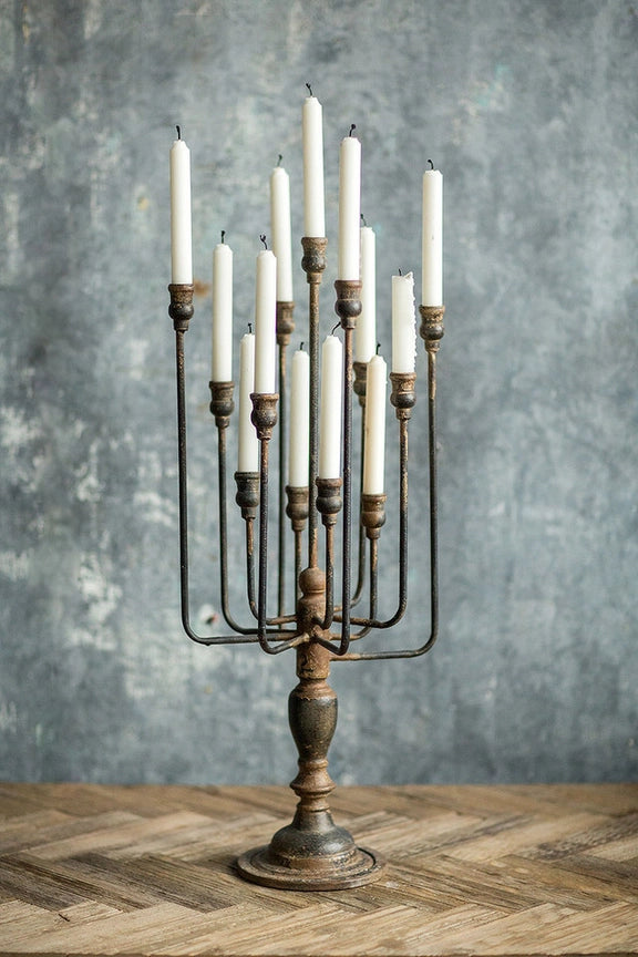 dramatic 13 stem bronze metal candelabra by Vagabond Vintage