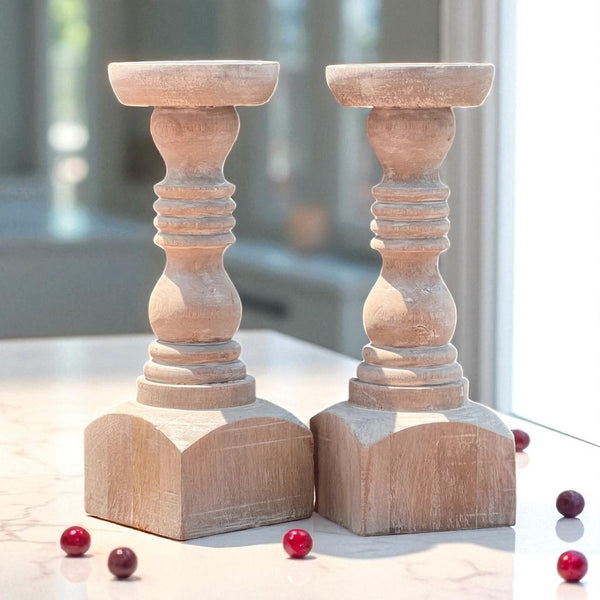 Brighton Wood Candelsticks in Brown or White