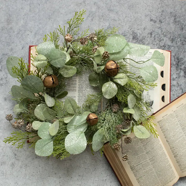 Icy Cedar and Eucalyptus Wreath with Bells and Cones
