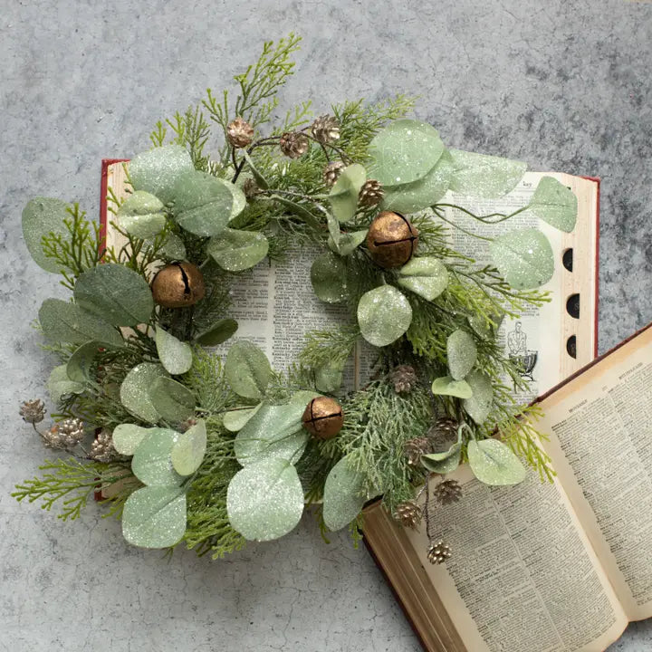 Icy Cedar and Eucalyptus Wreath with Bells and Cones