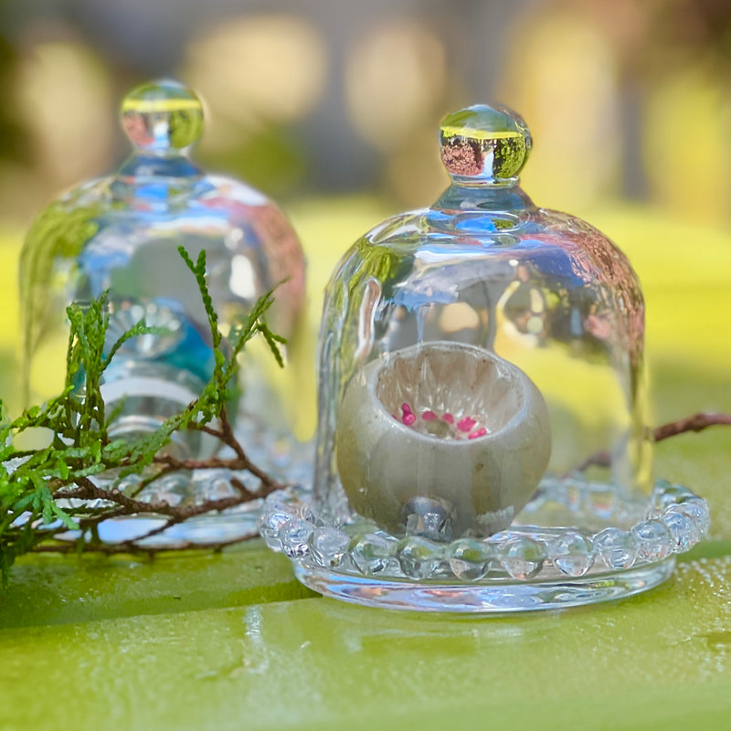 Small Glass Plates with Ball Rimmed Domes, Pair