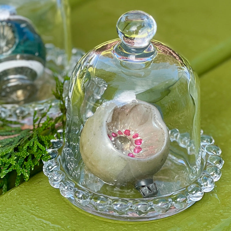 Small Glass Plates with Ball Rimmed Domes, Pair