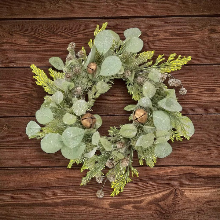 Icy Cedar and Eucalyptus Wreath with Bells and Cones