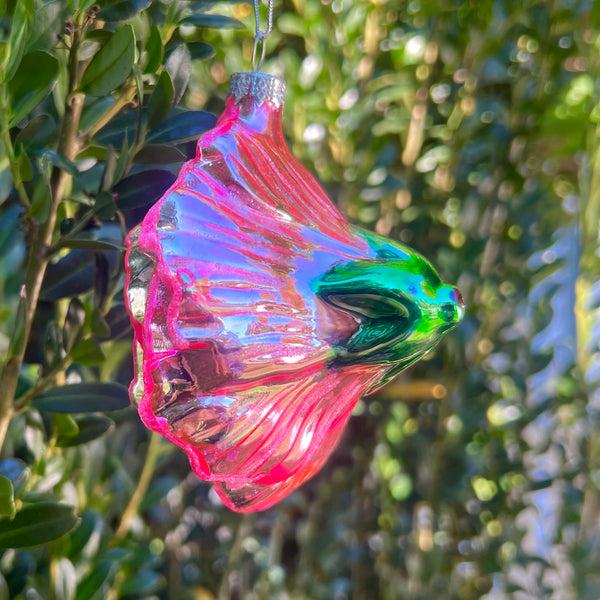 Gorgeous Pink Glass Garden Rose Ornament with Sparkle