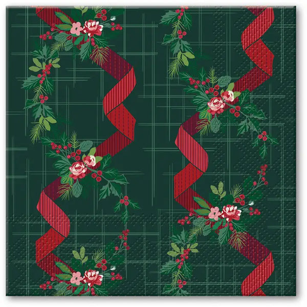 Festive Floral Garland Holiday Napkins, Assorted