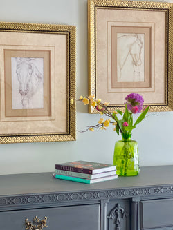 Etched Green Glass Floral Vase