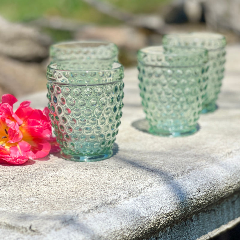 Green Hobnail Double Old Fashioned Glasses set of 4