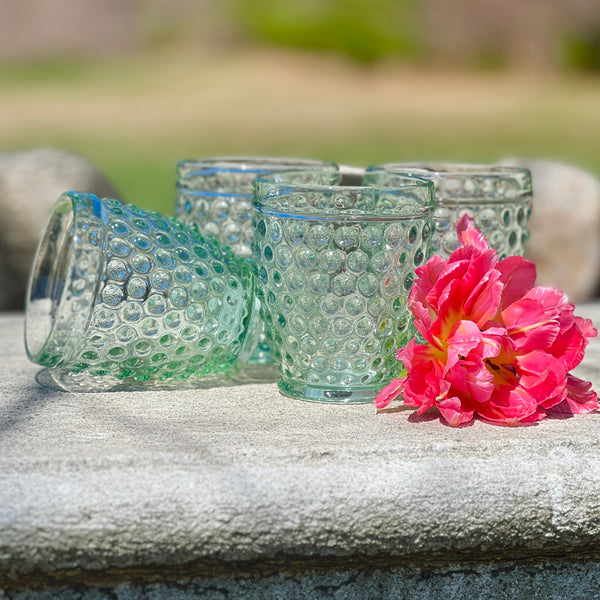 Green Hobnail Double Old Fashioned Glasses set of 4