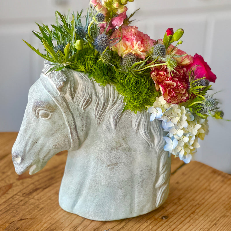 Sculptural Cement Horse Head Planter