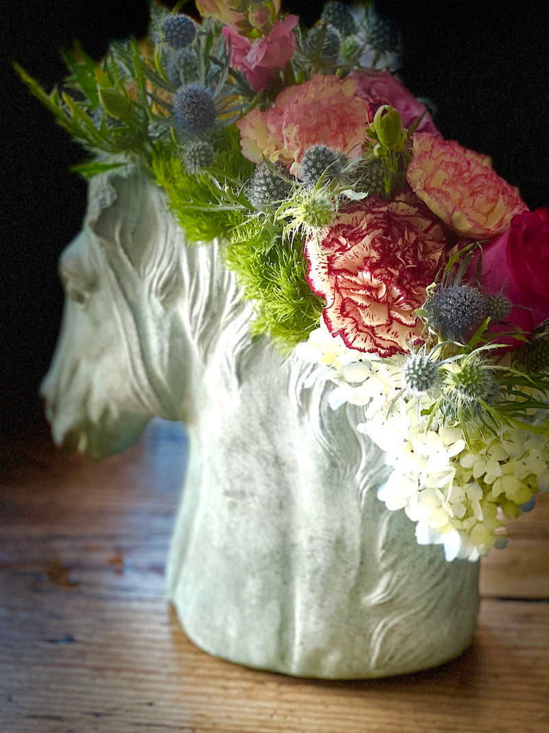 horse plant pot Sculptural Cement Horse Head Planter – Schuyler Pond Home and Garden