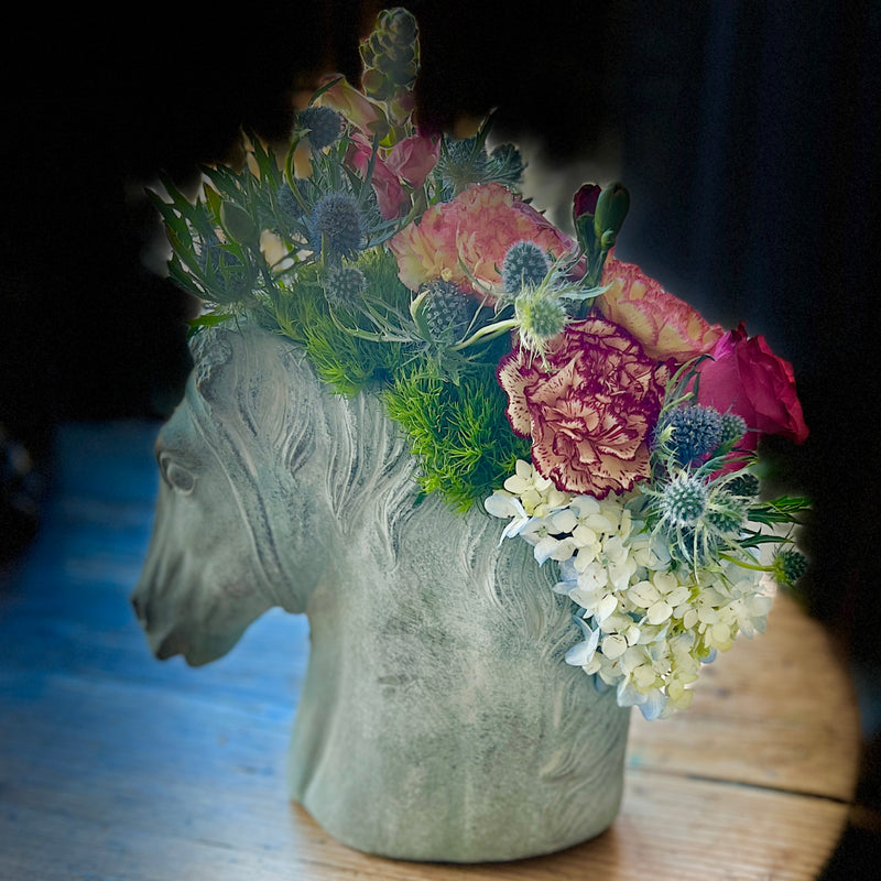 Sculptural Cement Horse Head Planter