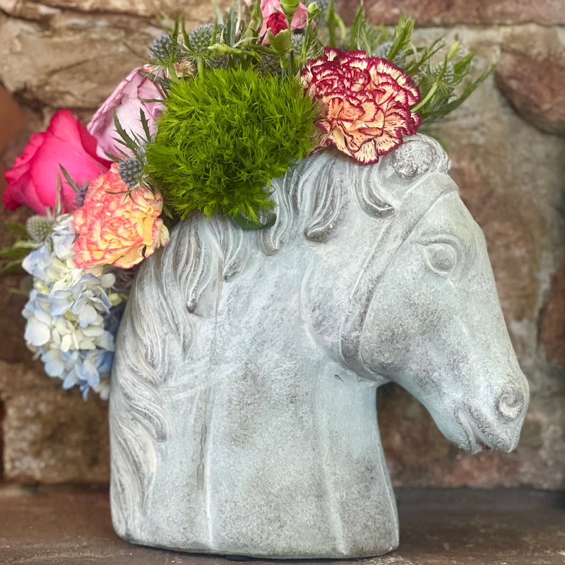 Sculptural Cement Horse Head Planter