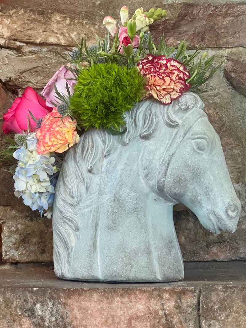 Sculptural Cement Horse Head Planter