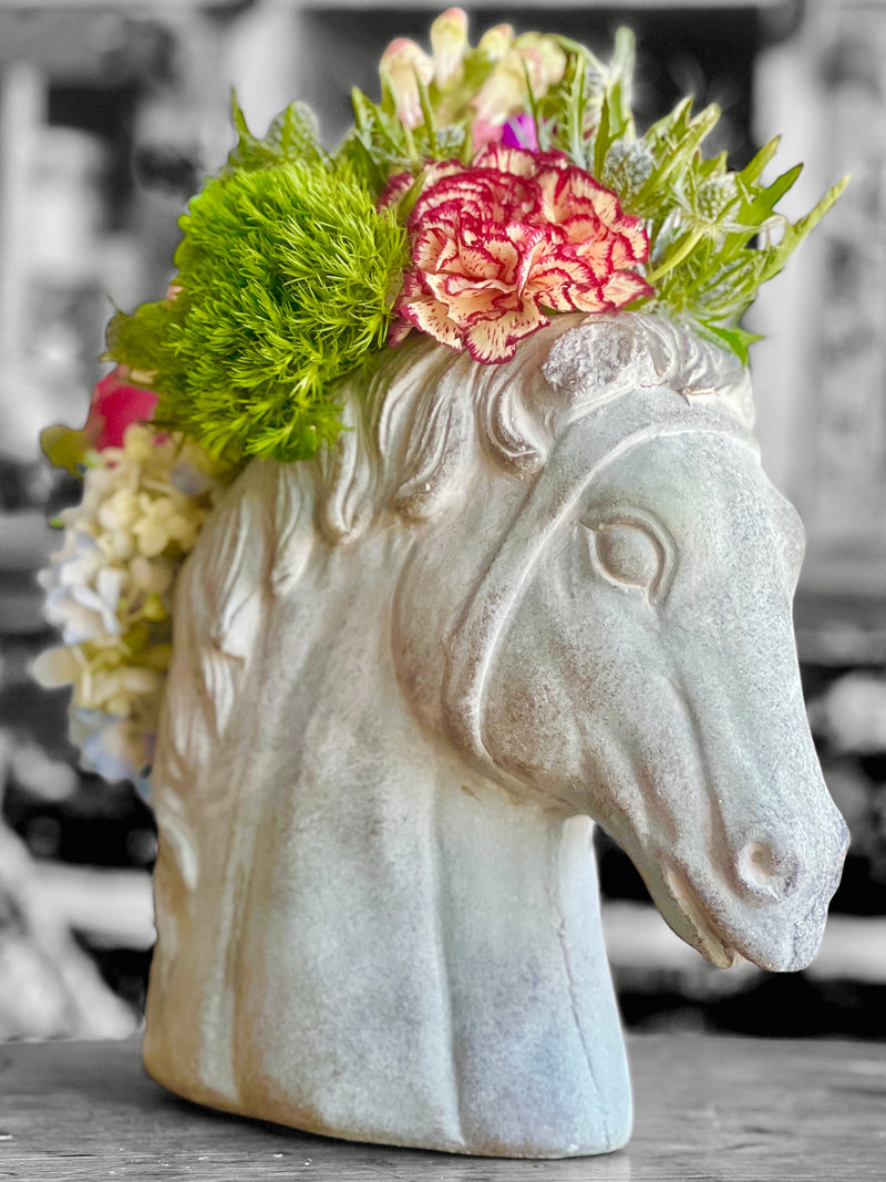 Sculptural Cement Horse Head Planter