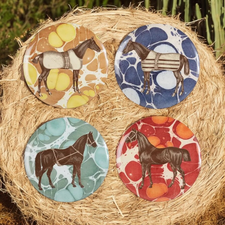 Horse Engraving Melamine Dinner Plates by Thomas Paul, set of 4