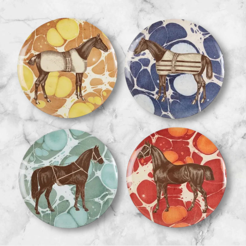 Horse Engraving Melamine Dinner Plates by Thomas Paul, set of 4