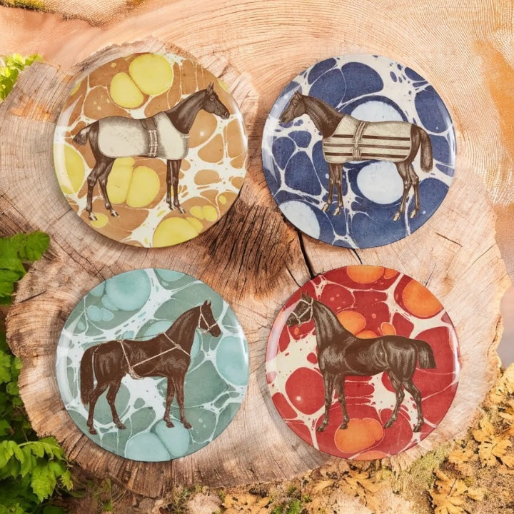 Horse Engraving Melamine Dinner Plates by Thomas Paul, set of 4