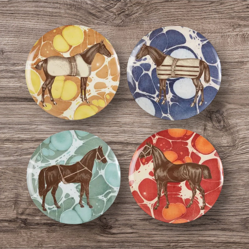 Horse Engraving Melamine Dinner Plates by Thomas Paul, set of 4