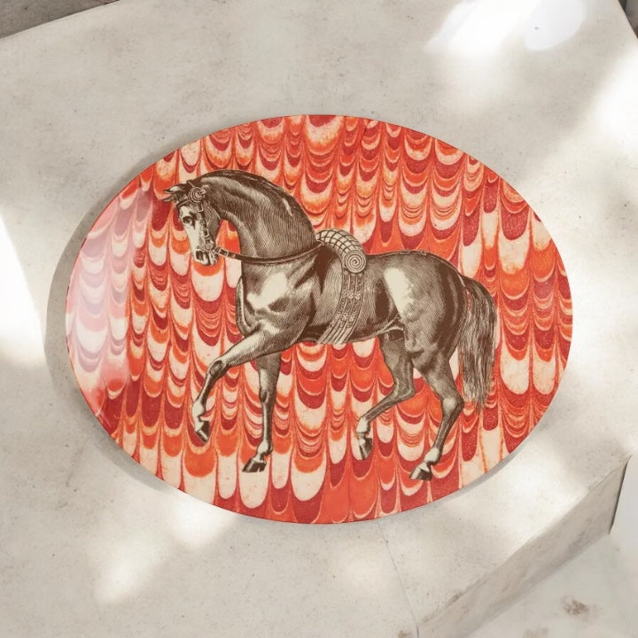 Horse Engraving Melamine Platter by Thomas Paul