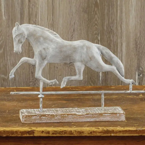 Classic Metal Horse Weathervane on Wood Base