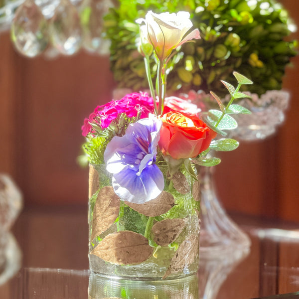 Gilded Leaf Glass Candle Holder set of 3