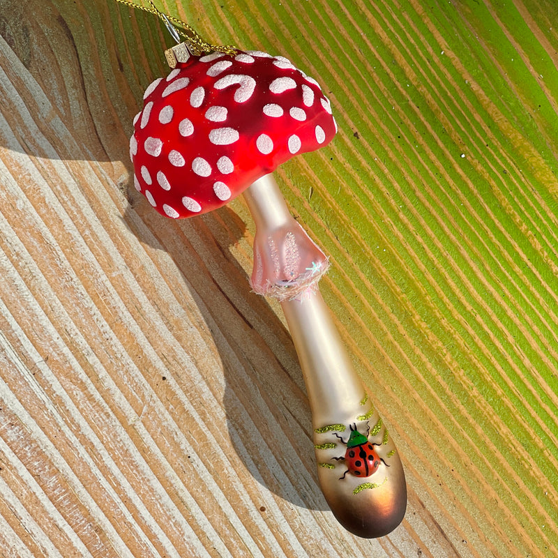 Heirloom Glass Mushroom Ornaments, Pair