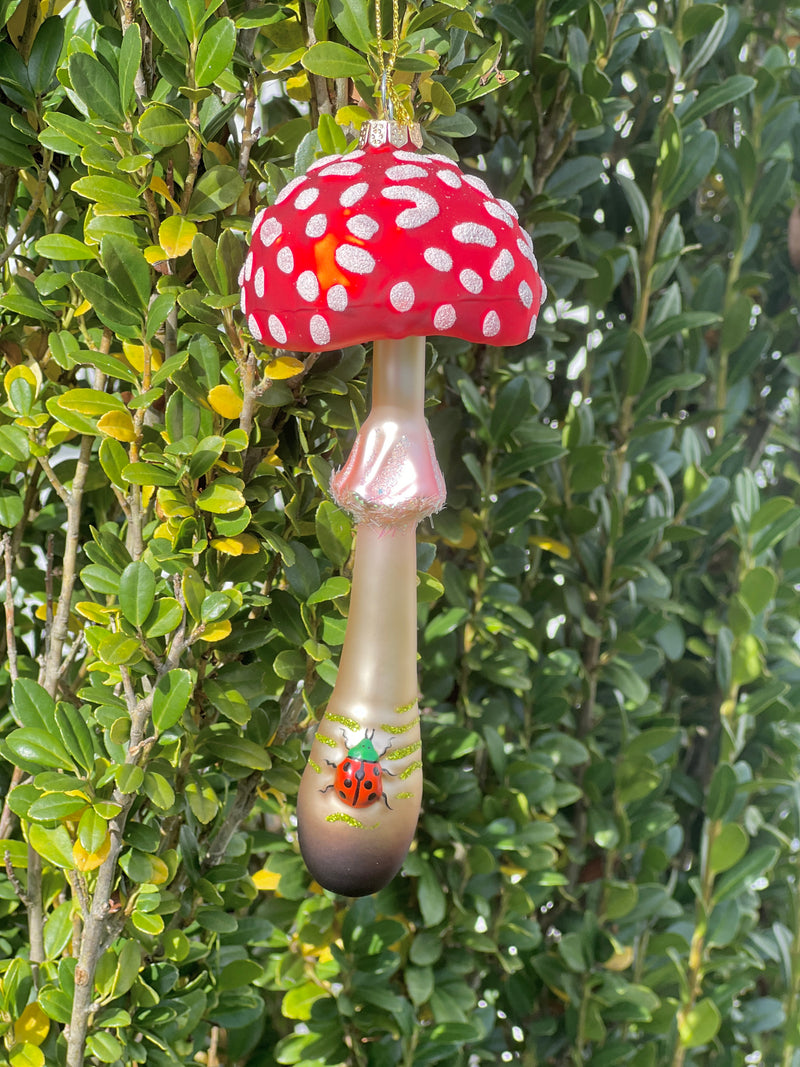 Heirloom Glass Mushroom Ornaments, Pair