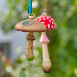Heirloom Glass Mushroom Ornaments, Pair