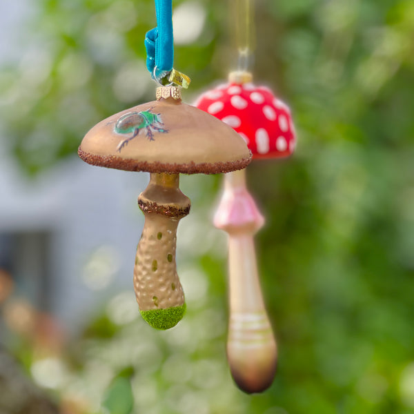 Heirloom Glass Mushroom Ornaments, Pair