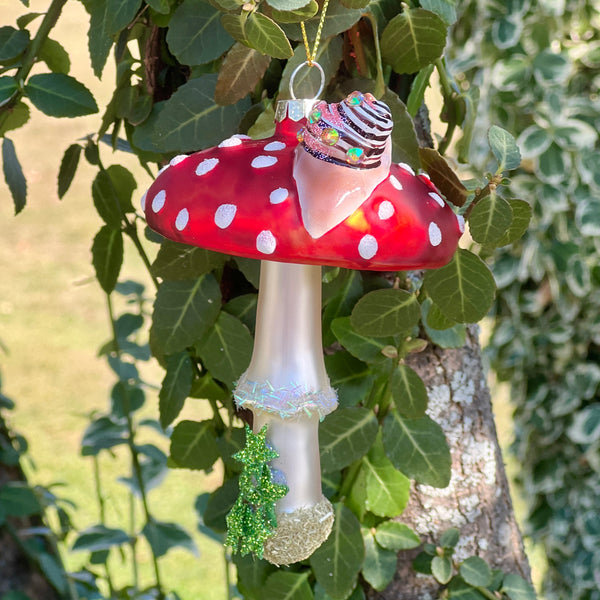 Mushroom with Sequined Snail Gift Ornament