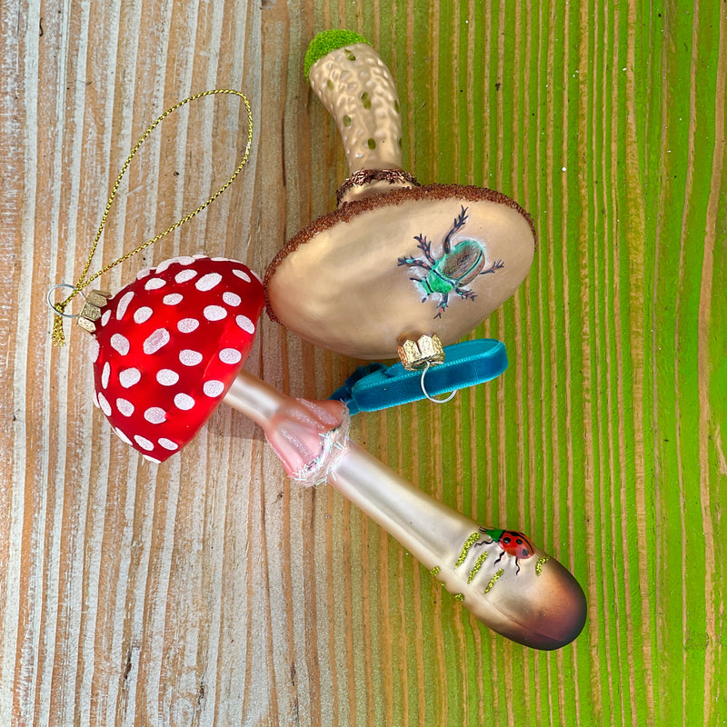 Heirloom Glass Mushroom Ornaments, Pair