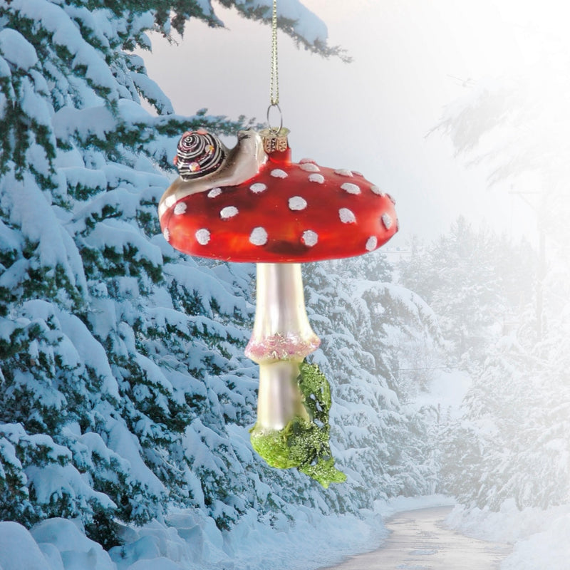 Mushroom with Sequined Snail Gift Ornament