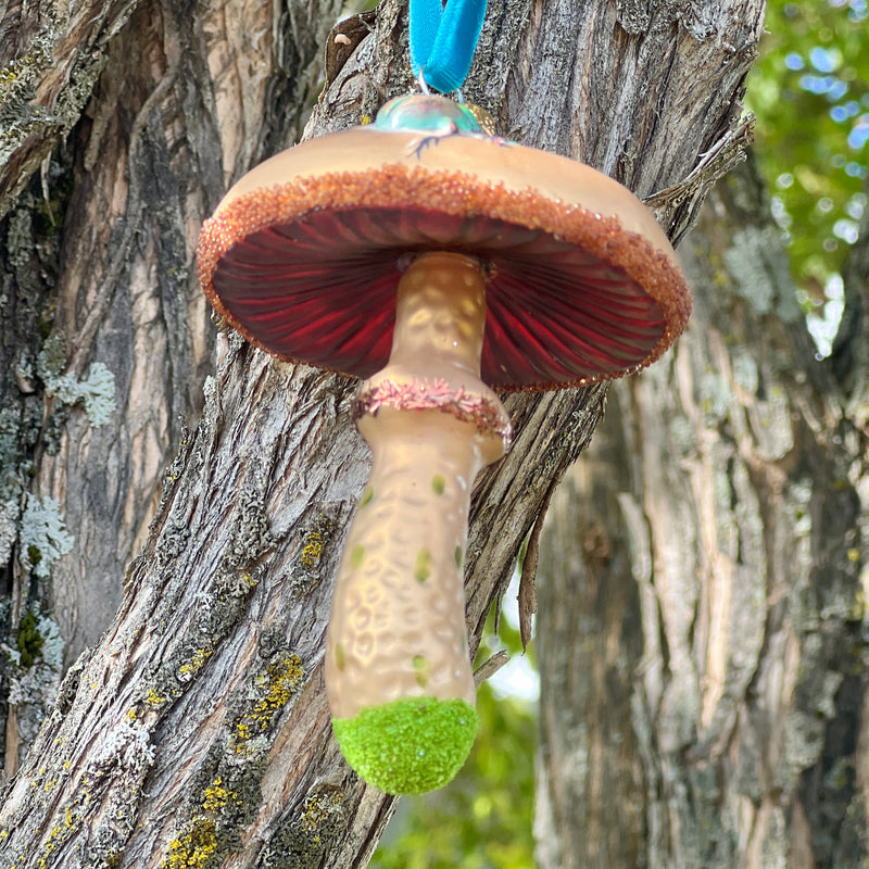 Heirloom Glass Mushroom Ornaments, Pair