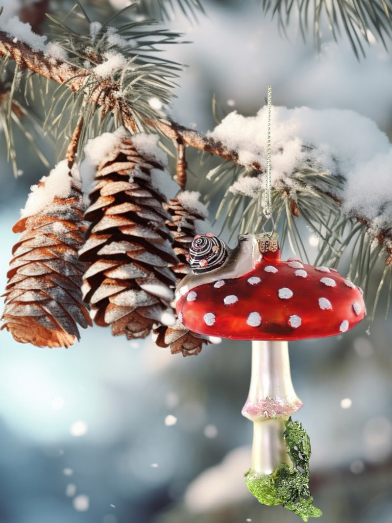 Mushroom with Sequined Snail Gift Ornament